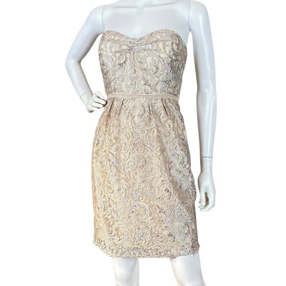 Jenny Yoo Collection Harlow Lace Metallic Cocktail Dress Sandstone Beige Size 2 - Picture 1 of 8